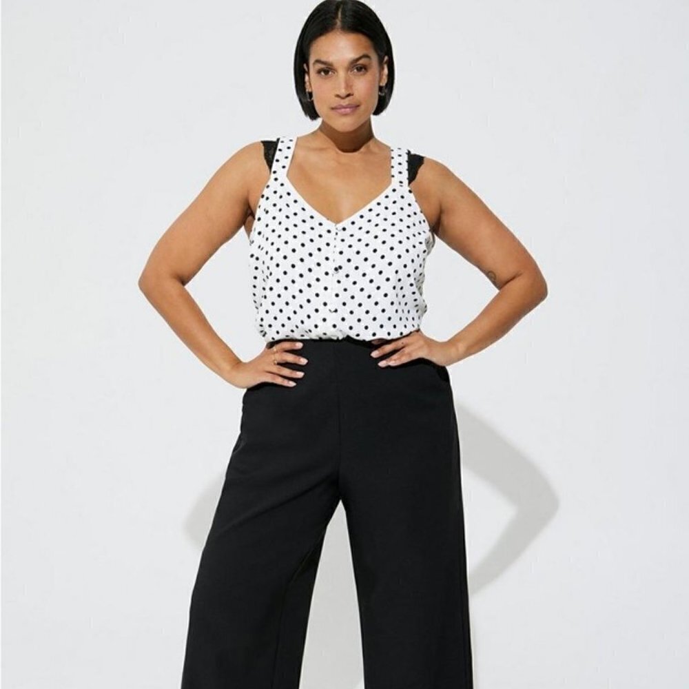 Torrid - Polka Dot Studio Crepe de Chine Lace Trim Button Front Tank​​​​​​​​​​​